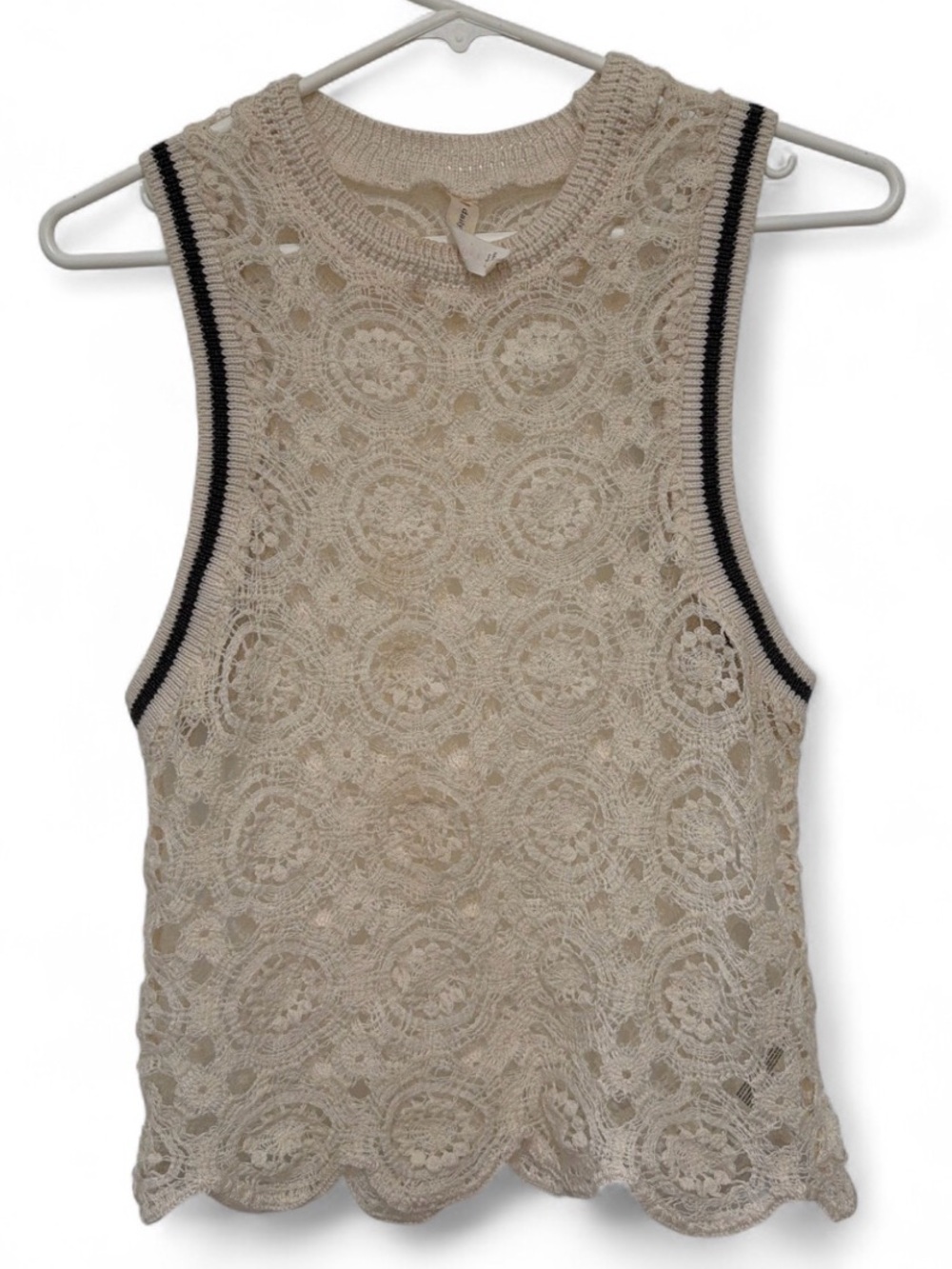 Anthropologie daily PRACTICE cream lace tank top with black trim